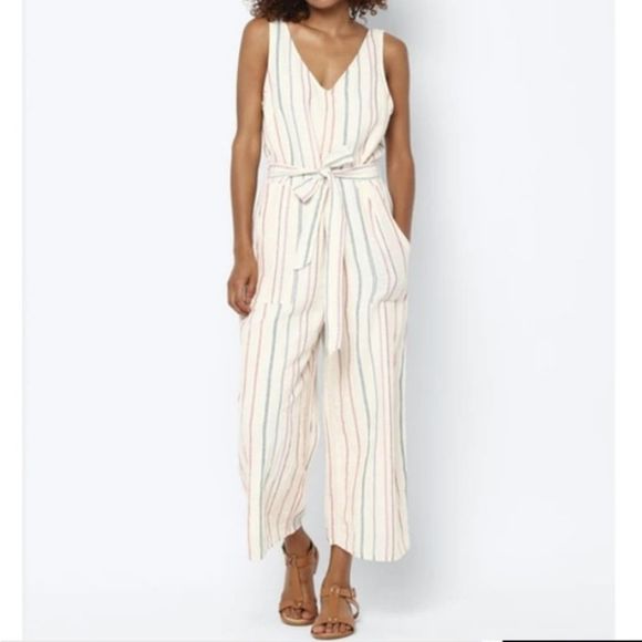 American Eagle Outfitters Pants - LAST CHANCE American Eagle Cream Striped Wide Leg Sleeveless Jumpsuit Medium